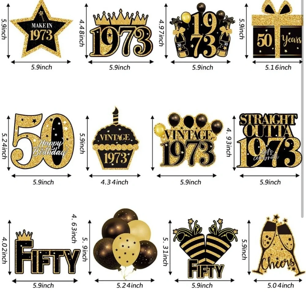 50th Birthday Hanging Swirls 45PCS Gold Party Ceiling Decorations 1973 New